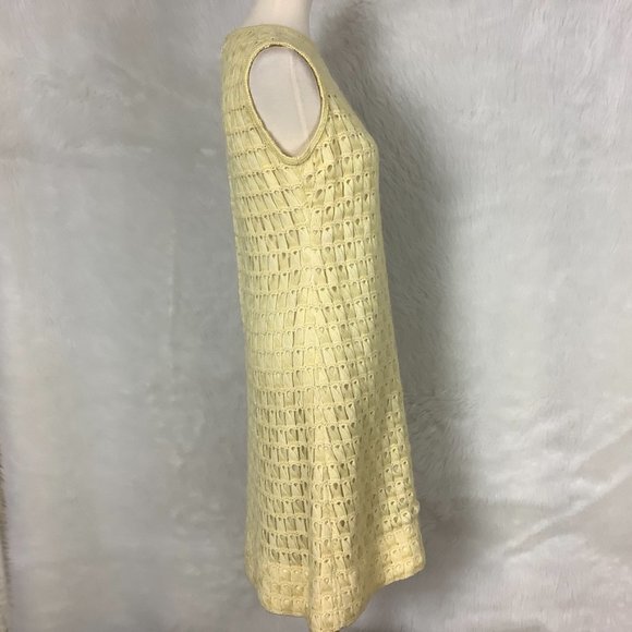 Vintage 60s 70s Sleeveless Yellow Hand Crochet From Portugal Sheath Dress S - Picture 5 of 8